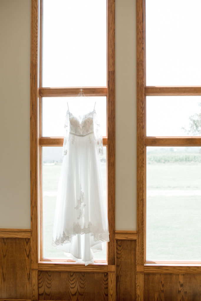wedding dress in window