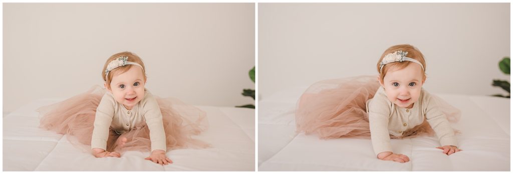 One-Year photography of a little girl in pink