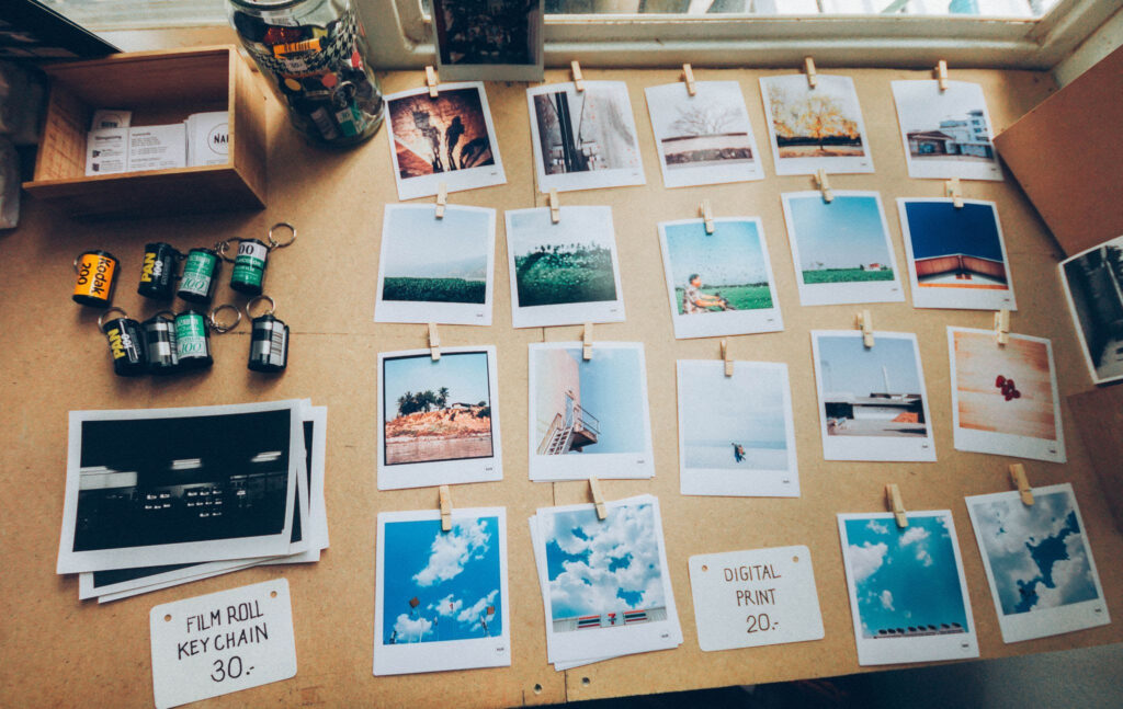 Image of printed photos being organized